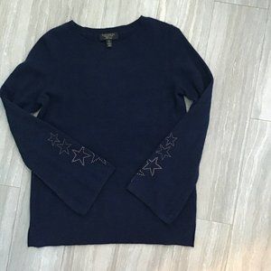 Charter Club Luxury 100% Cashmere Navy Blue Sweater Size XS Star Bell Sl…